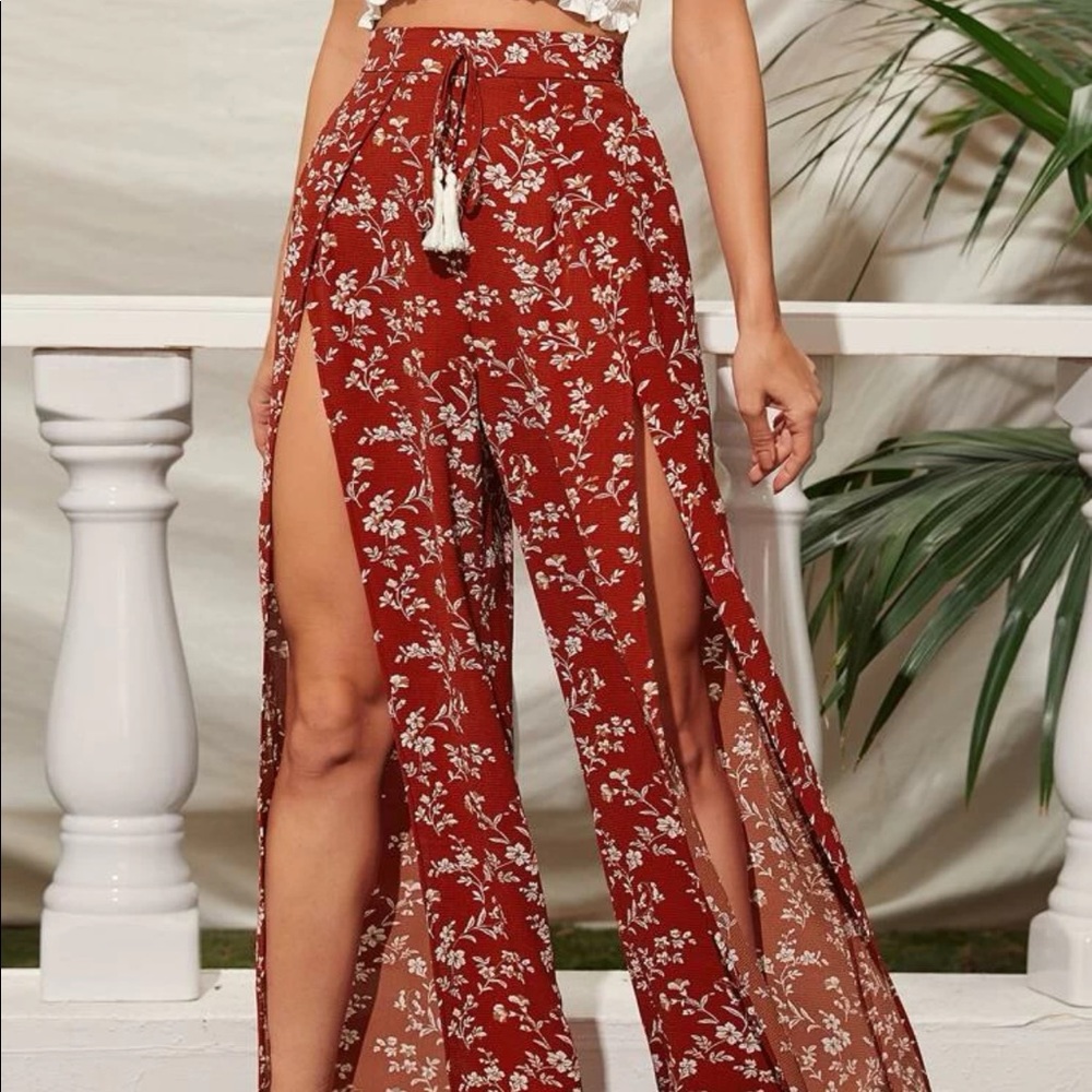 Floral Open Legged Pants - Picture 1 of 1